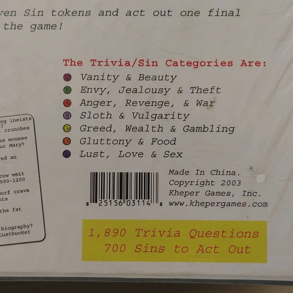 7 Deadly Sins The Game Of Naughty Trivia & Sinful Dares